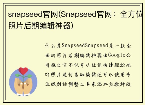snapseed官网(Snapseed官网：全方位照片后期编辑神器)